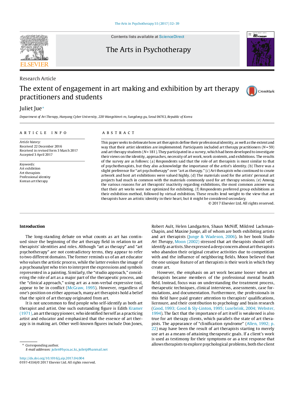 The extent of engagement in art making and exhibition by art therapy practitioners and students