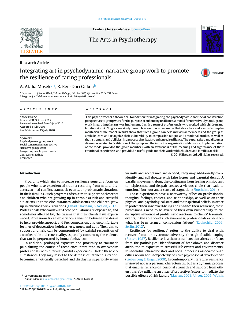 Integrating art in psychodynamic-narrative group work to promote the resilience of caring professionals