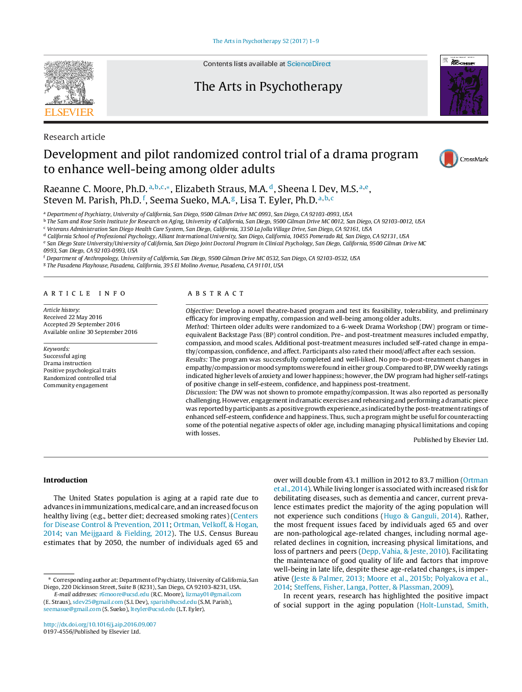 Development and pilot randomized control trial of a drama program to enhance well-being among older adults