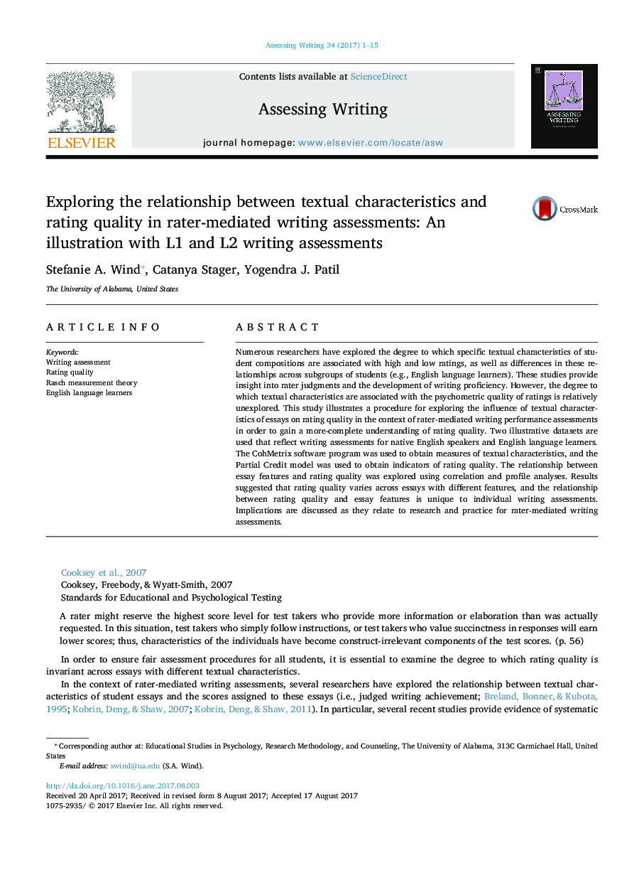 Exploring the relationship between textual characteristics and rating quality in rater-mediated writing assessments: An illustration with L1 and L2 writing assessments