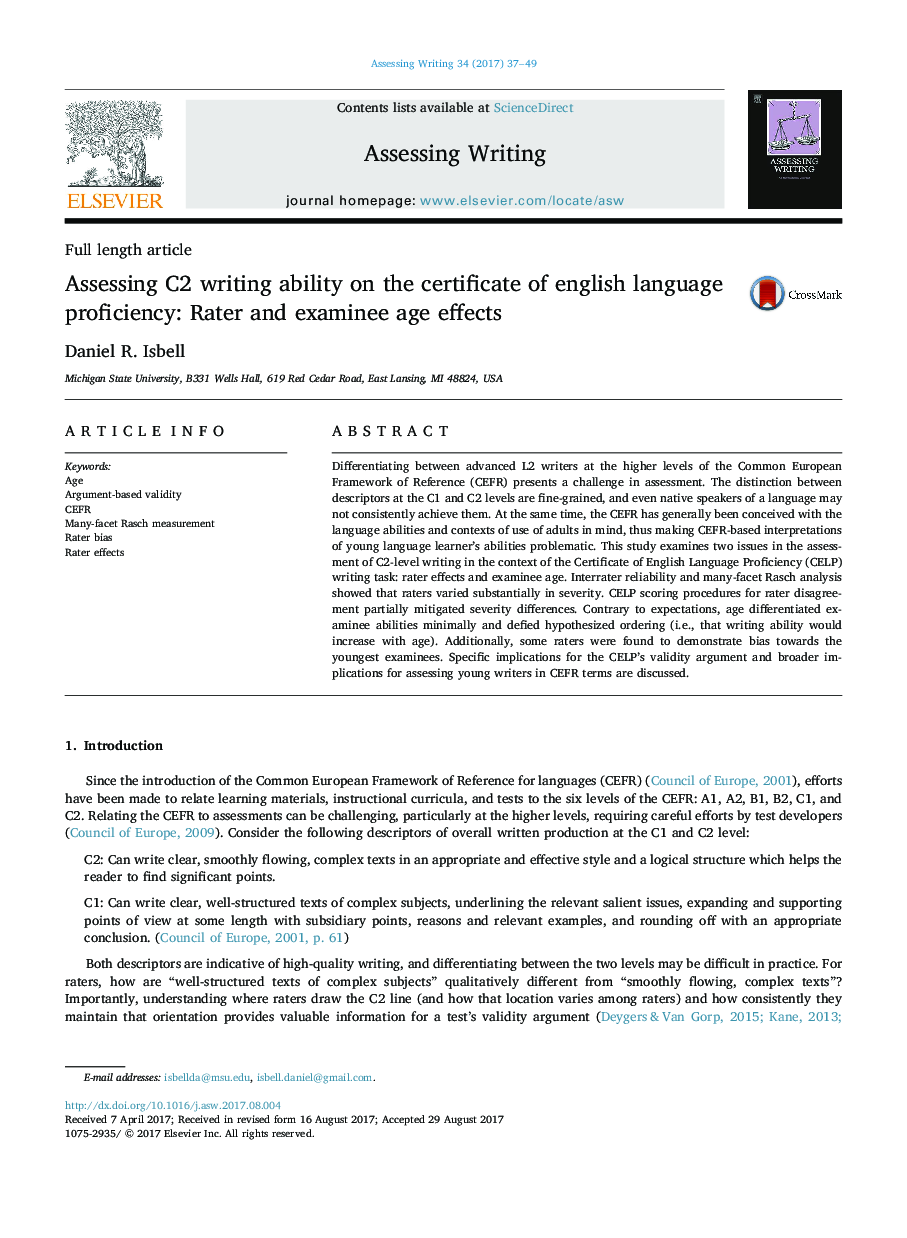 Assessing C2 writing ability on the Certificate of English Language Proficiency: Rater and examinee age effects