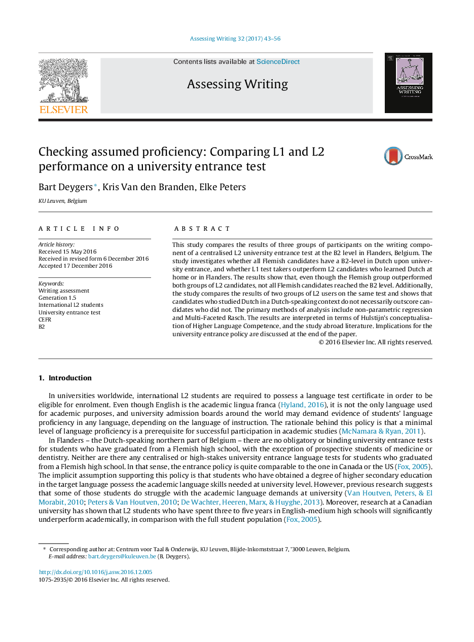 Checking assumed proficiency: Comparing L1 and L2 performance on a university entrance test