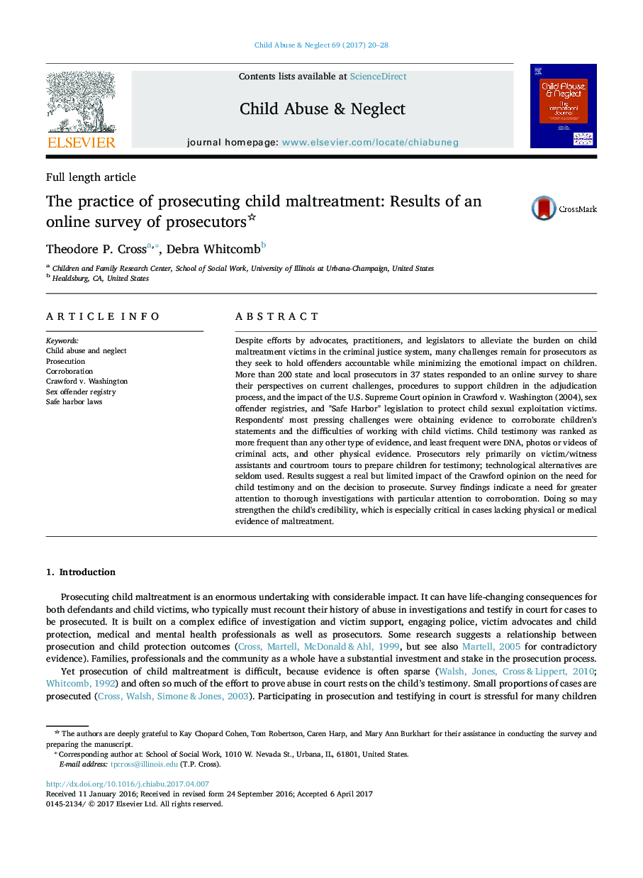 The practice of prosecuting child maltreatment: Results of an online survey of prosecutors