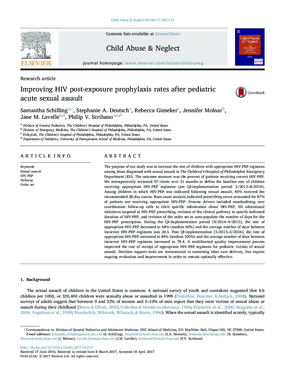 Improving HIV post-exposure prophylaxis rates after pediatric acute sexual assault