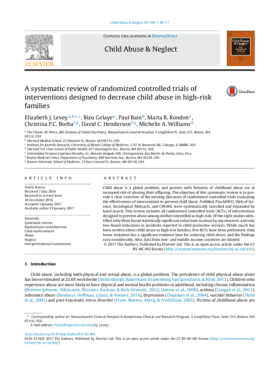 بررسی سیستماتیک آزمایشهای کنترل شده تصادفی مداخلات طراحی شده برای کاهش سوء استفاده از کودکان در خانواده های پر خطر 