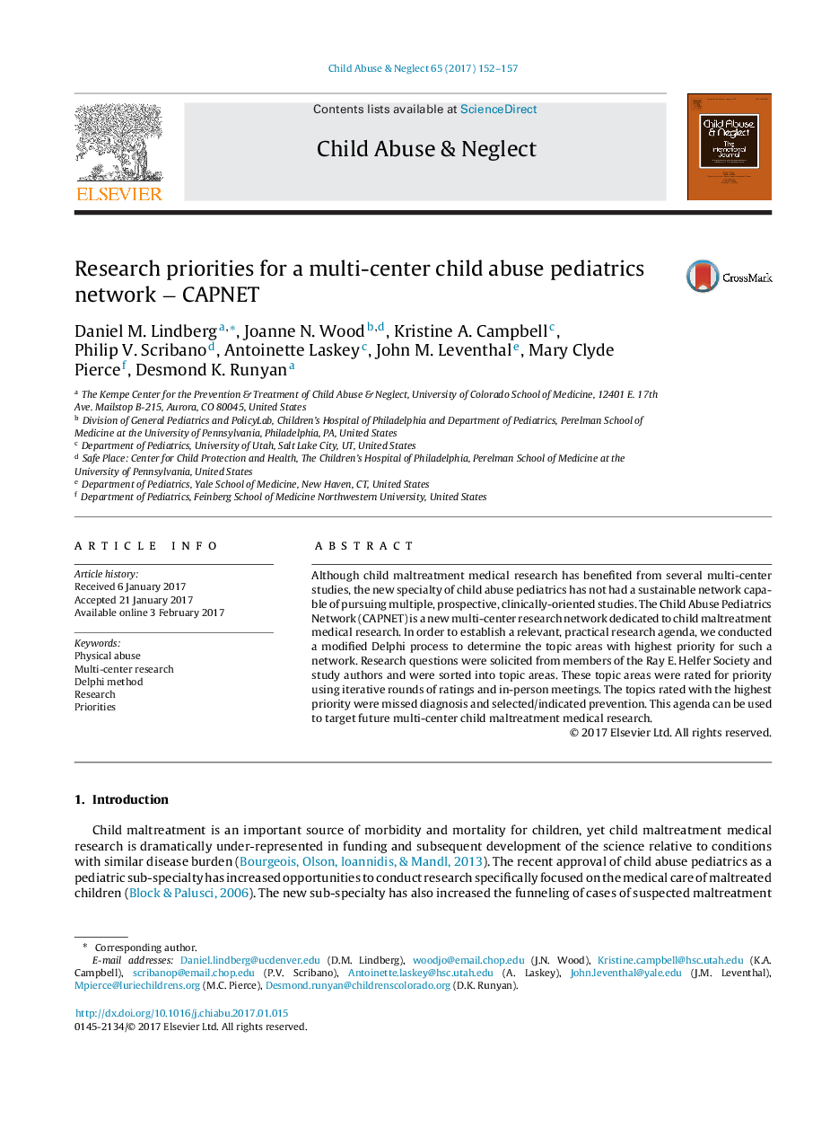 Research priorities for a multi-center child abuse pediatrics network â CAPNET