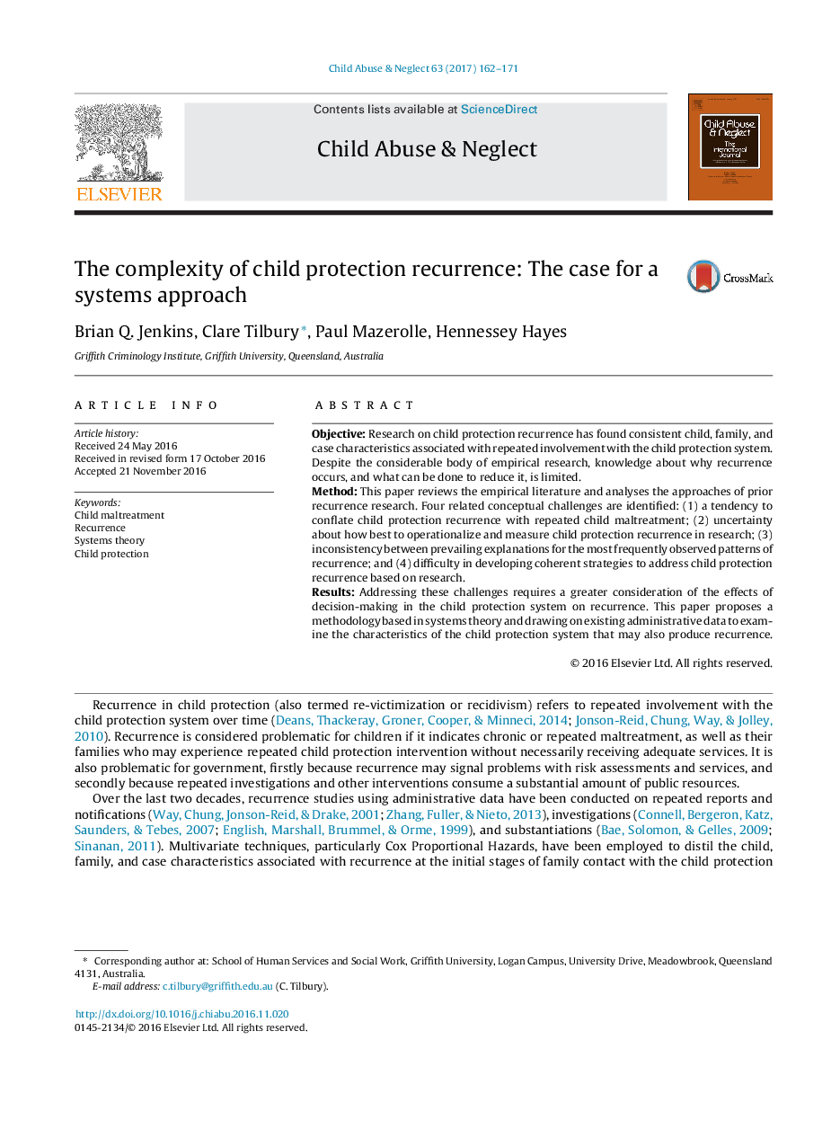 The complexity of child protection recurrence: The case for a systems approach