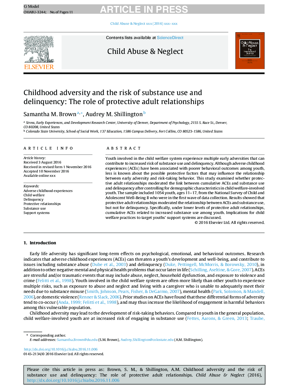 Childhood adversity and the risk of substance use and delinquency: The role of protective adult relationships