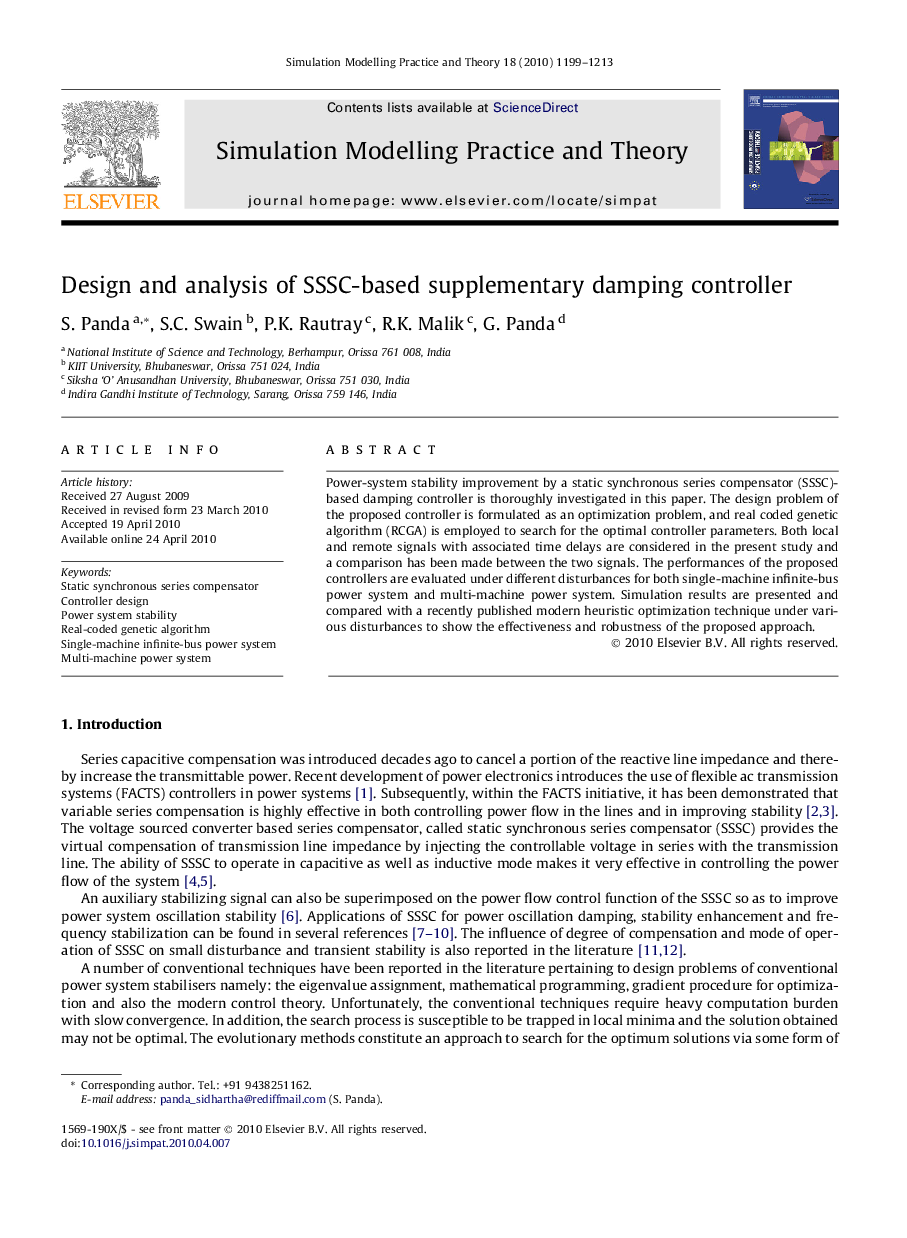 Design and analysis of SSSC-based supplementary damping controller