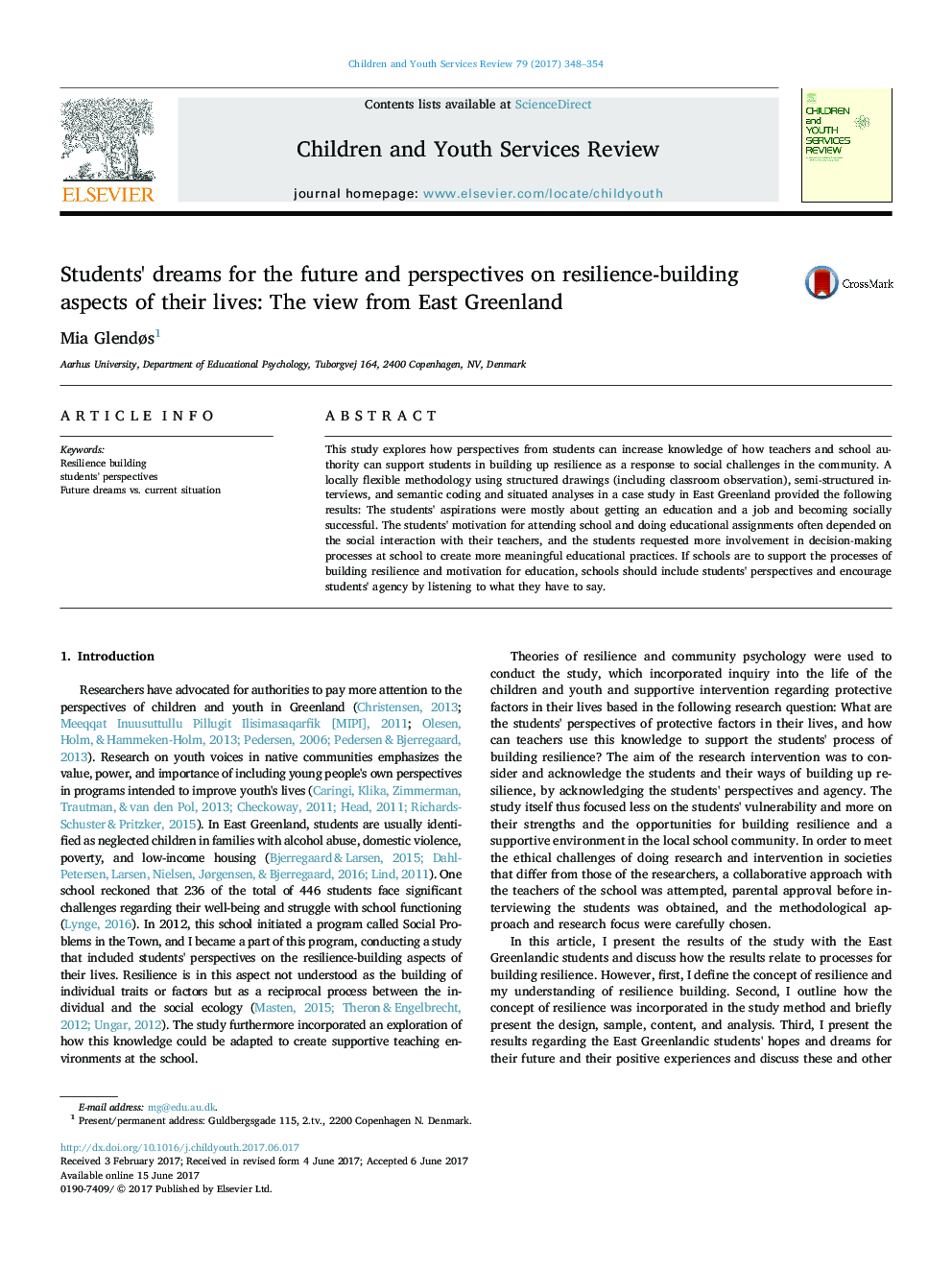 Students' dreams for the future and perspectives on resilience-building aspects of their lives: The view from East Greenland