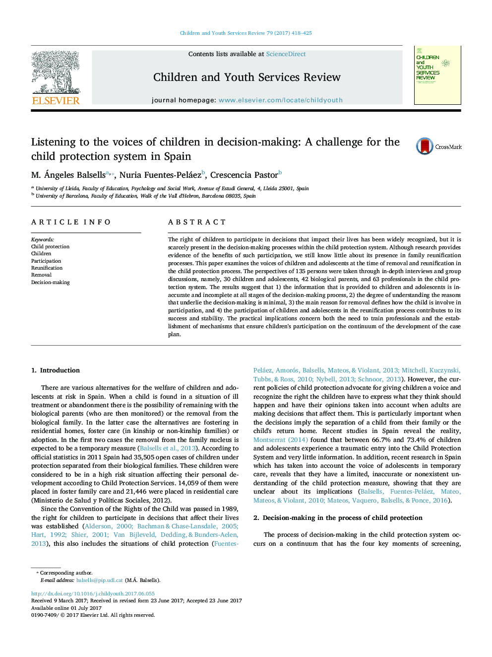 Listening to the voices of children in decision-making: A challenge for the child protection system in Spain