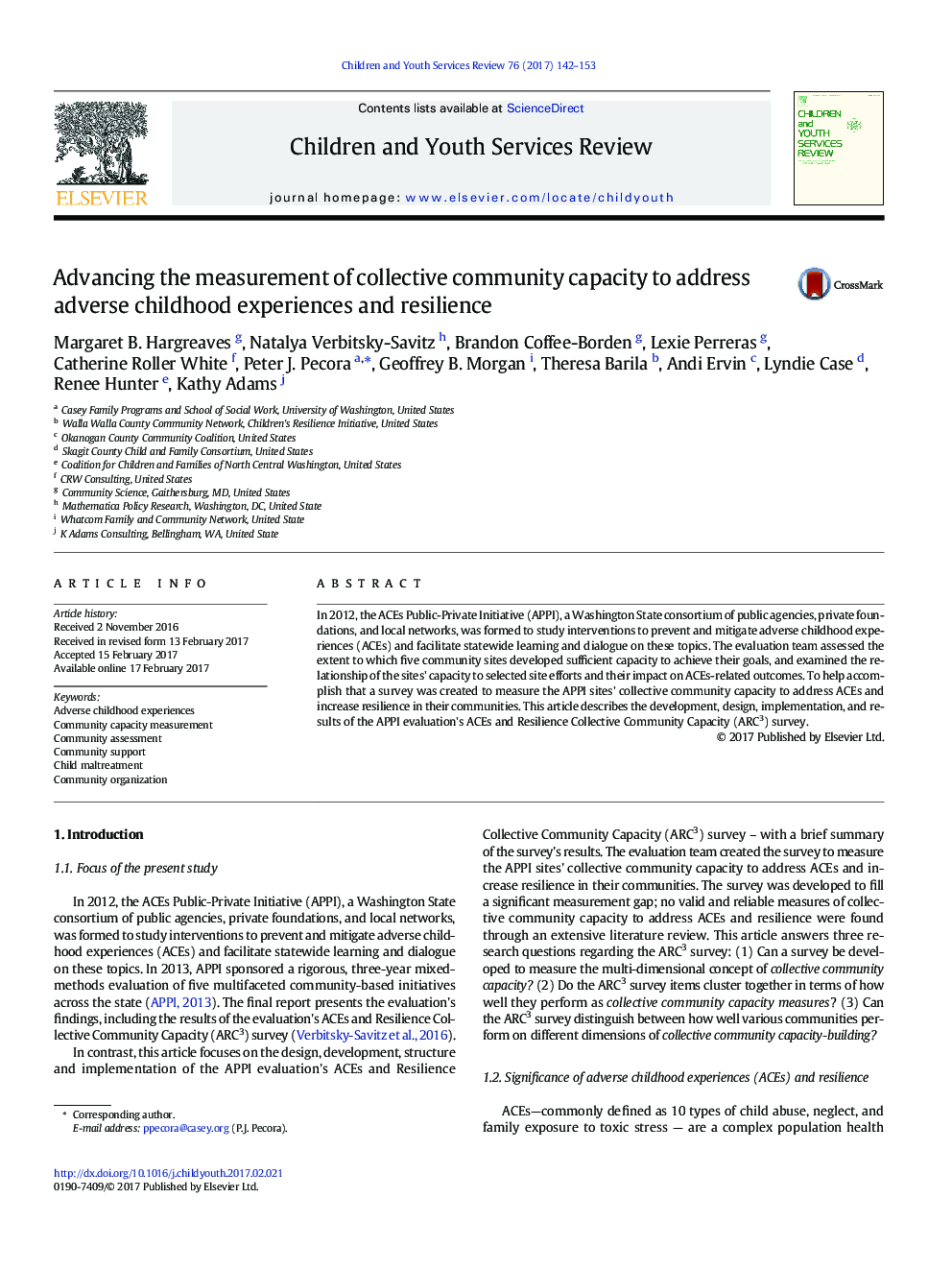 Advancing the measurement of collective community capacity to address adverse childhood experiences and resilience