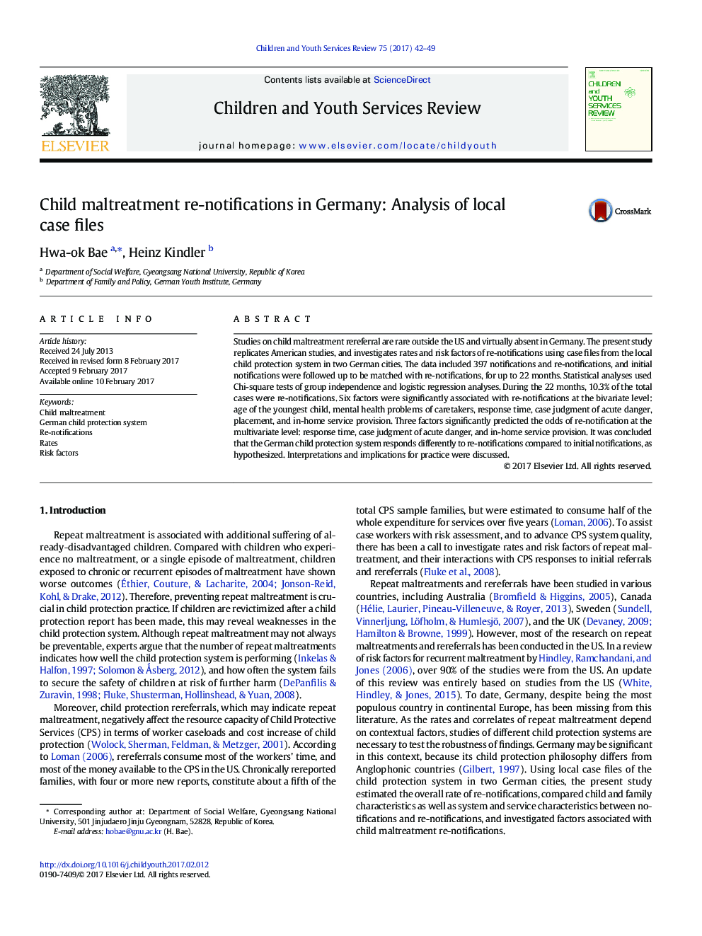 Child maltreatment re-notifications in Germany: Analysis of local case files