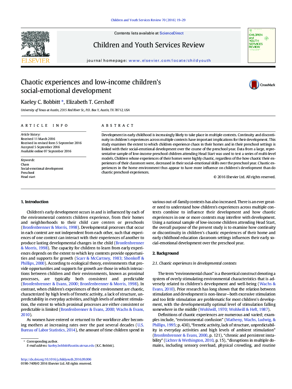 Chaotic experiences and low-income children's social-emotional development