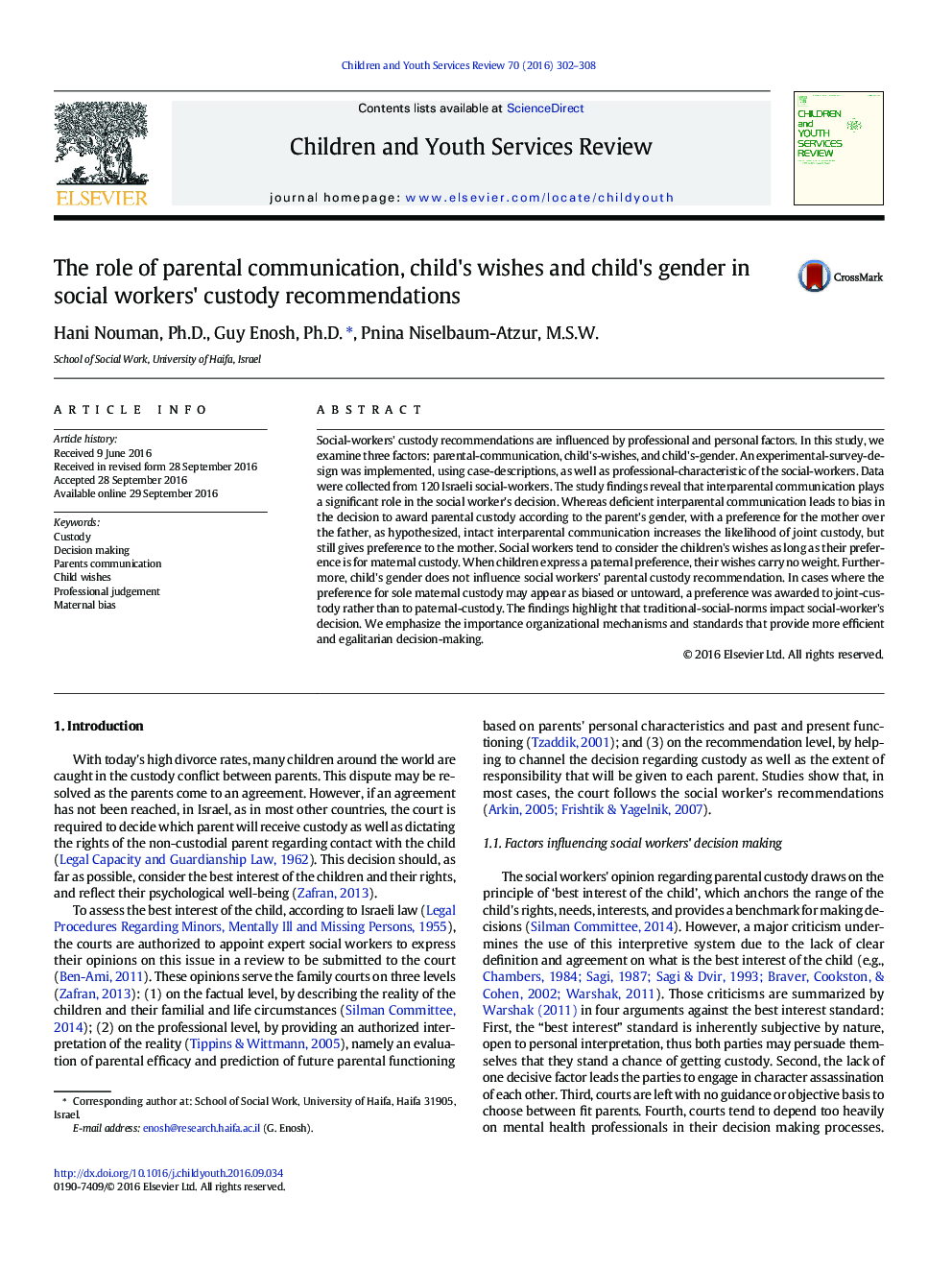 The role of parental communication, child's wishes and child's gender in social workers' custody recommendations