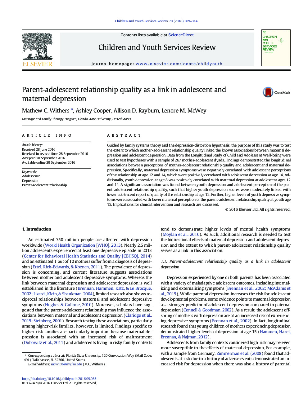 Parent-adolescent relationship quality as a link in adolescent and maternal depression