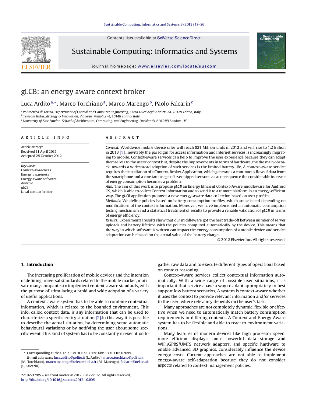 gLCB: an energy aware context broker