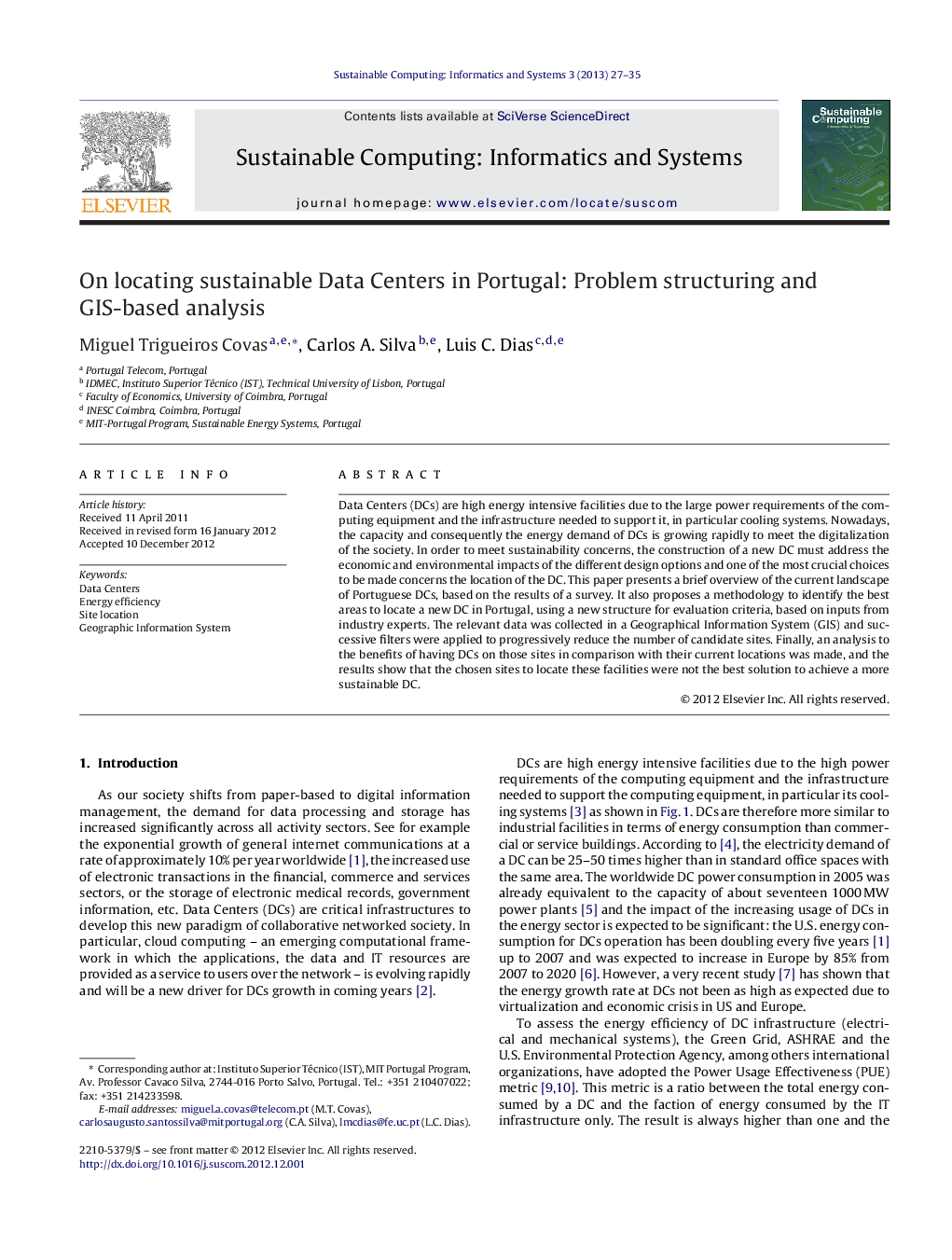 On locating sustainable Data Centers in Portugal: Problem structuring and GIS-based analysis