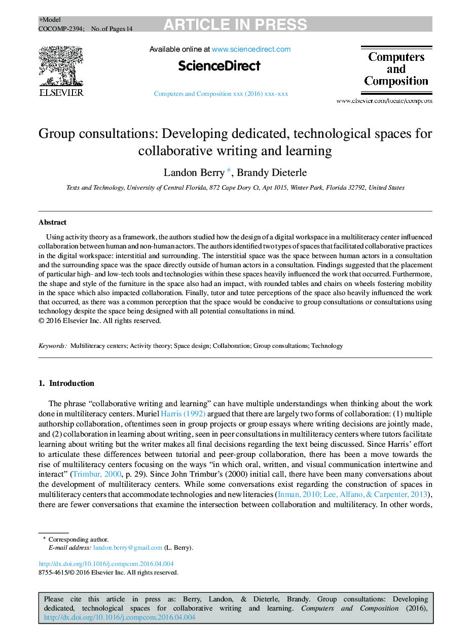 Group consultations: Developing dedicated, technological spaces for collaborative writing and learning