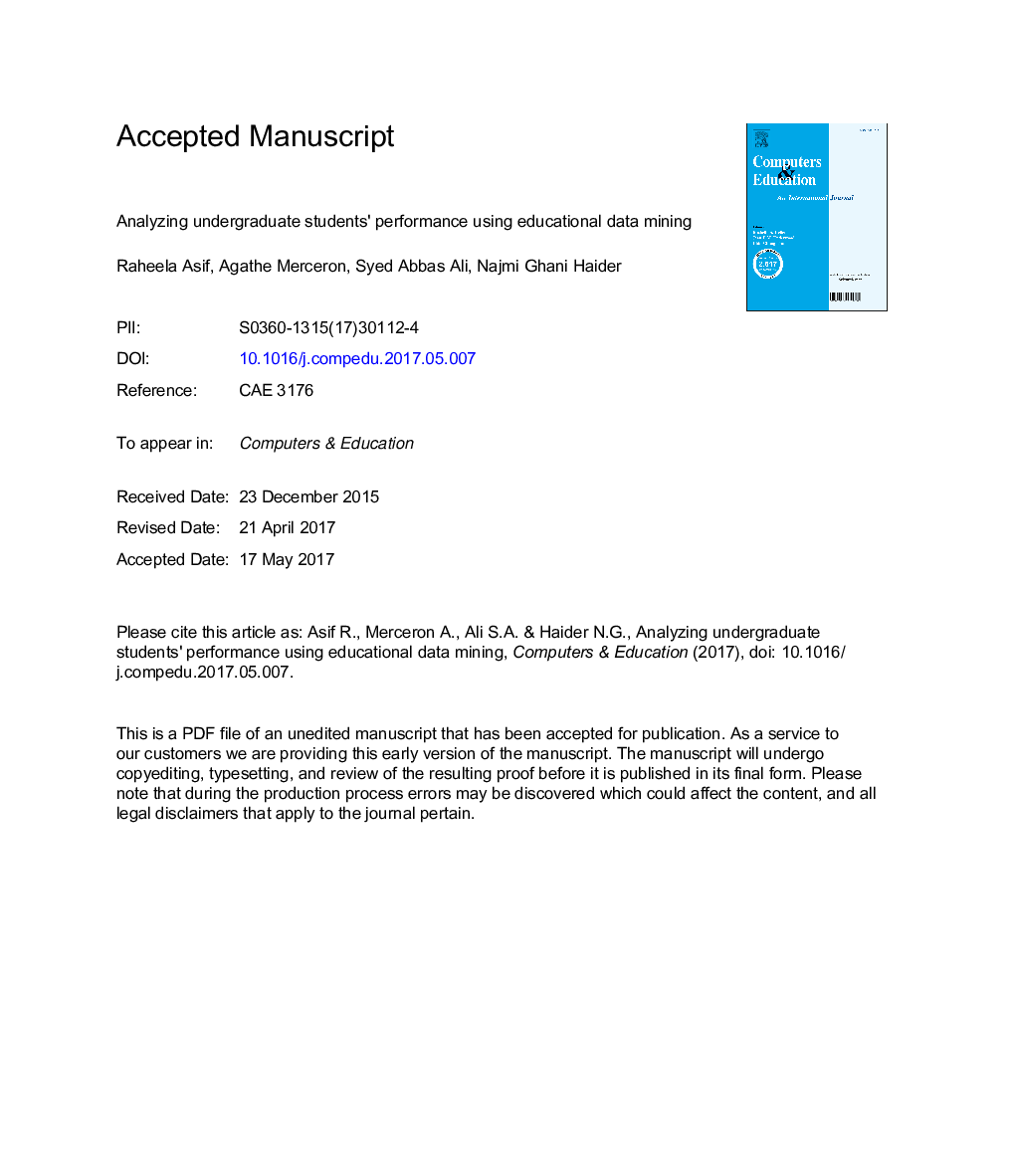 Analyzing undergraduate students' performance using educational data mining