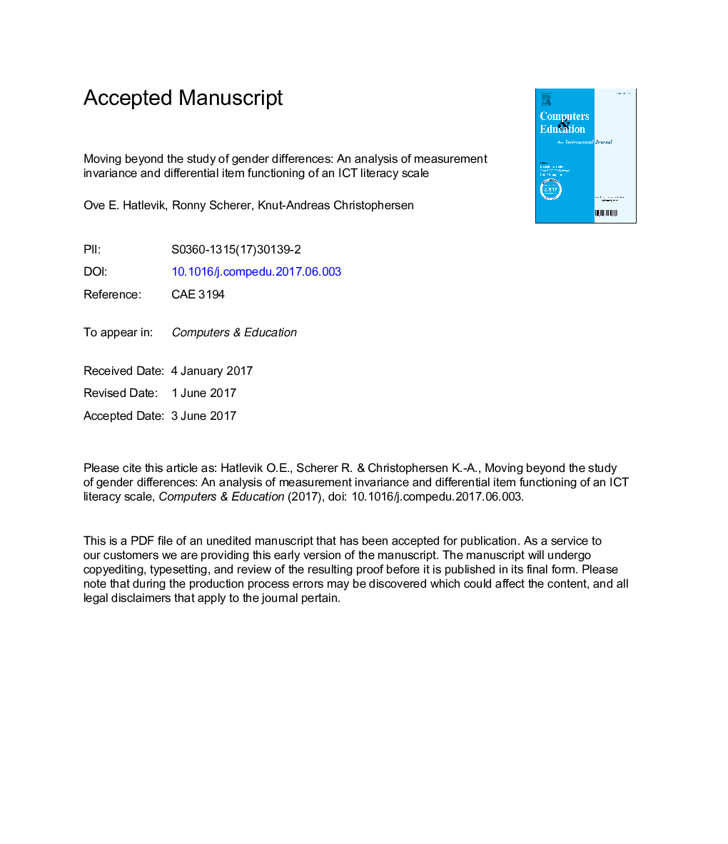 Moving beyond the study of gender differences: An analysis of measurement invariance and differential item functioning of an ICT literacy scale