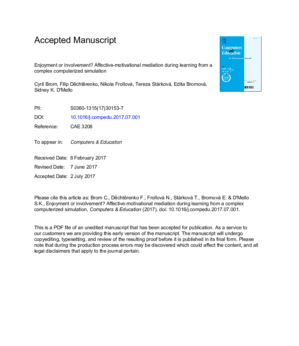 Enjoyment or involvement? Affective-motivational mediation during learning from a complex computerized simulation