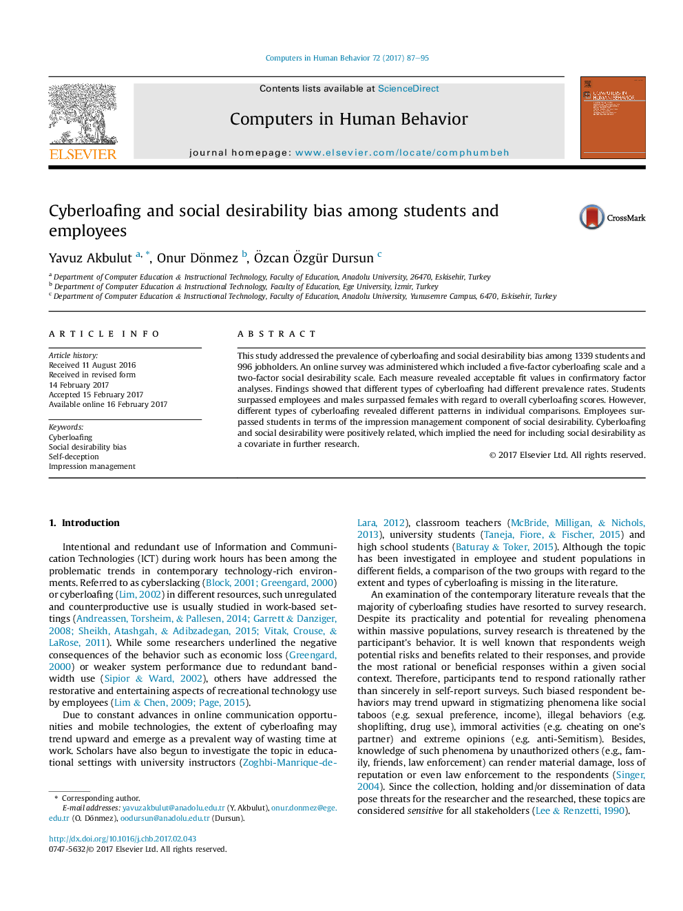 Cyberloafing and social desirability bias among students and employees