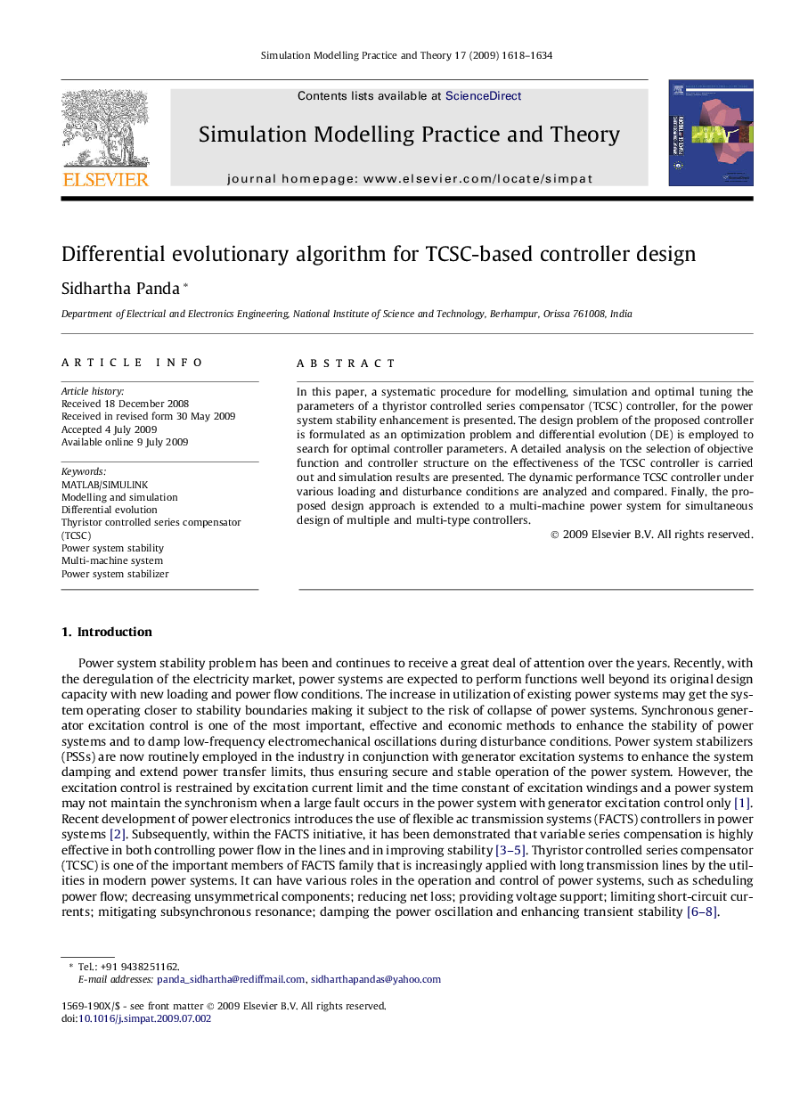 Differential evolutionary algorithm for TCSC-based controller design