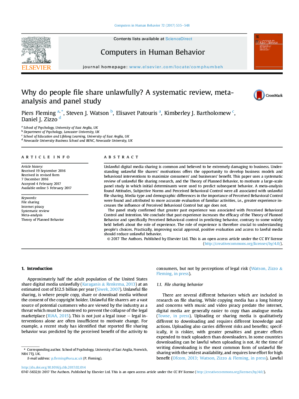 Why do people file share unlawfully? A systematic review, meta-analysis and panel study