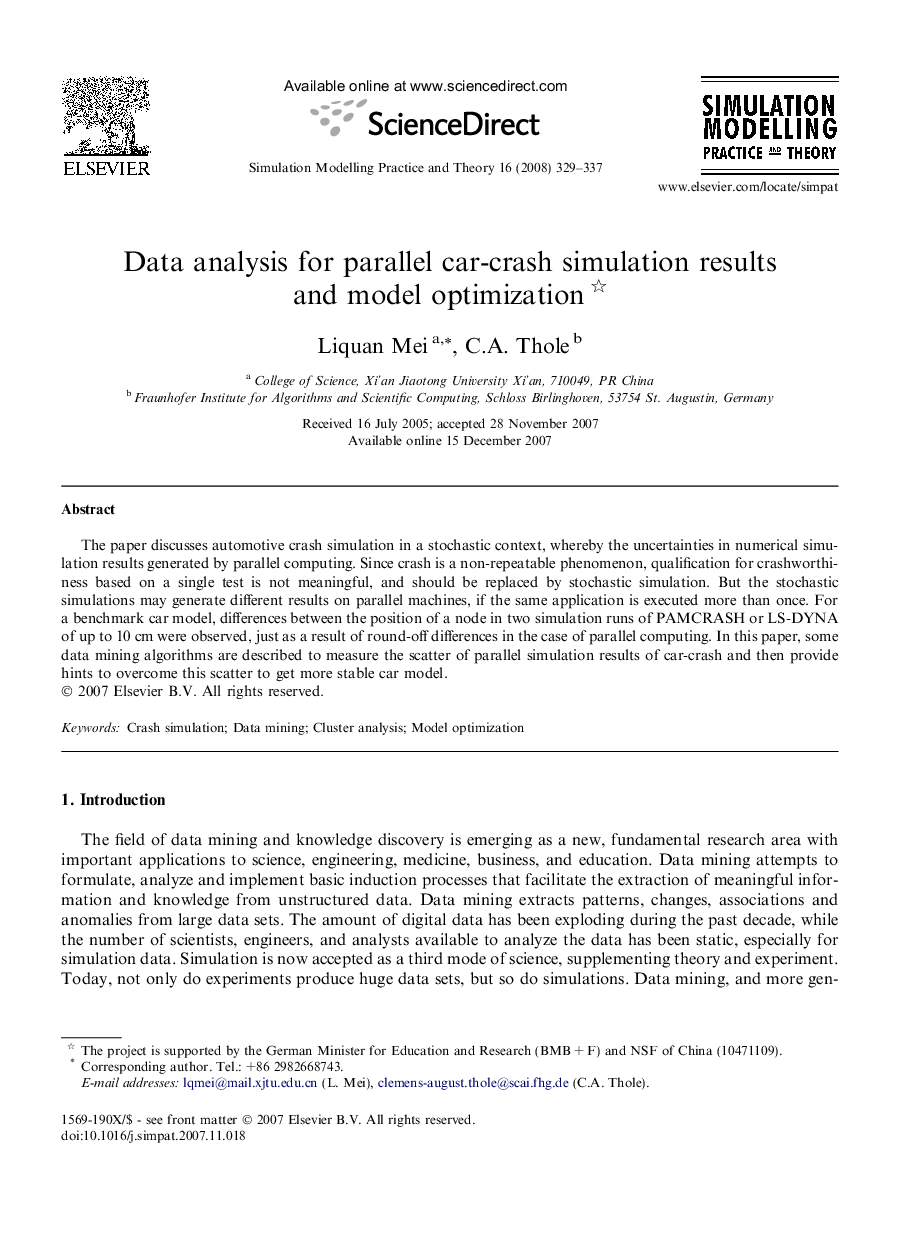 Data analysis for parallel car-crash simulation results and model optimization 