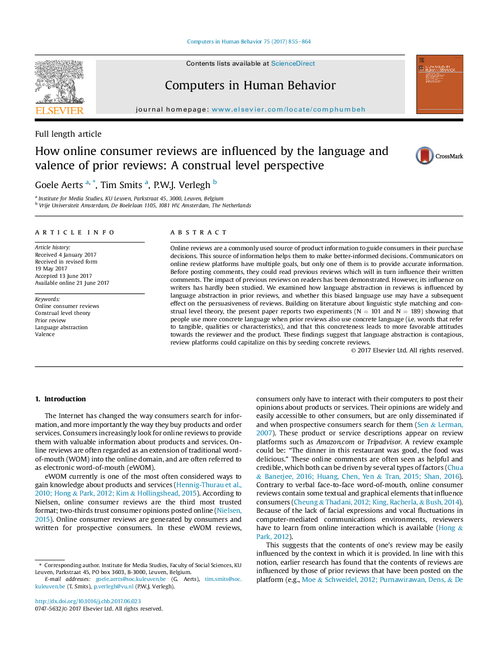 How online consumer reviews are influenced by the language and valence of prior reviews: A construal level perspective