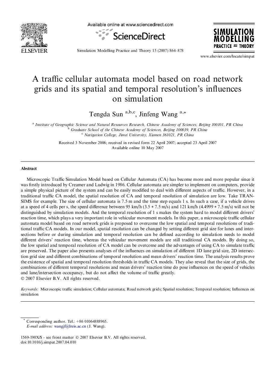 A traffic cellular automata model based on road network grids and its spatial and temporal resolution’s influences on simulation