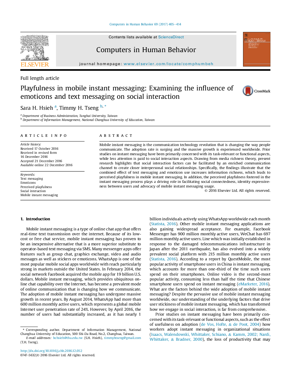 Playfulness in mobile instant messaging: Examining the influence of emoticons and text messaging on social interaction