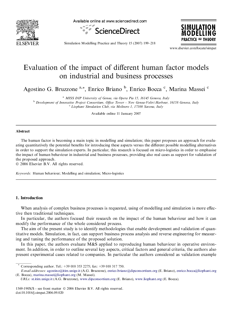 Evaluation of the impact of different human factor models on industrial and business processes