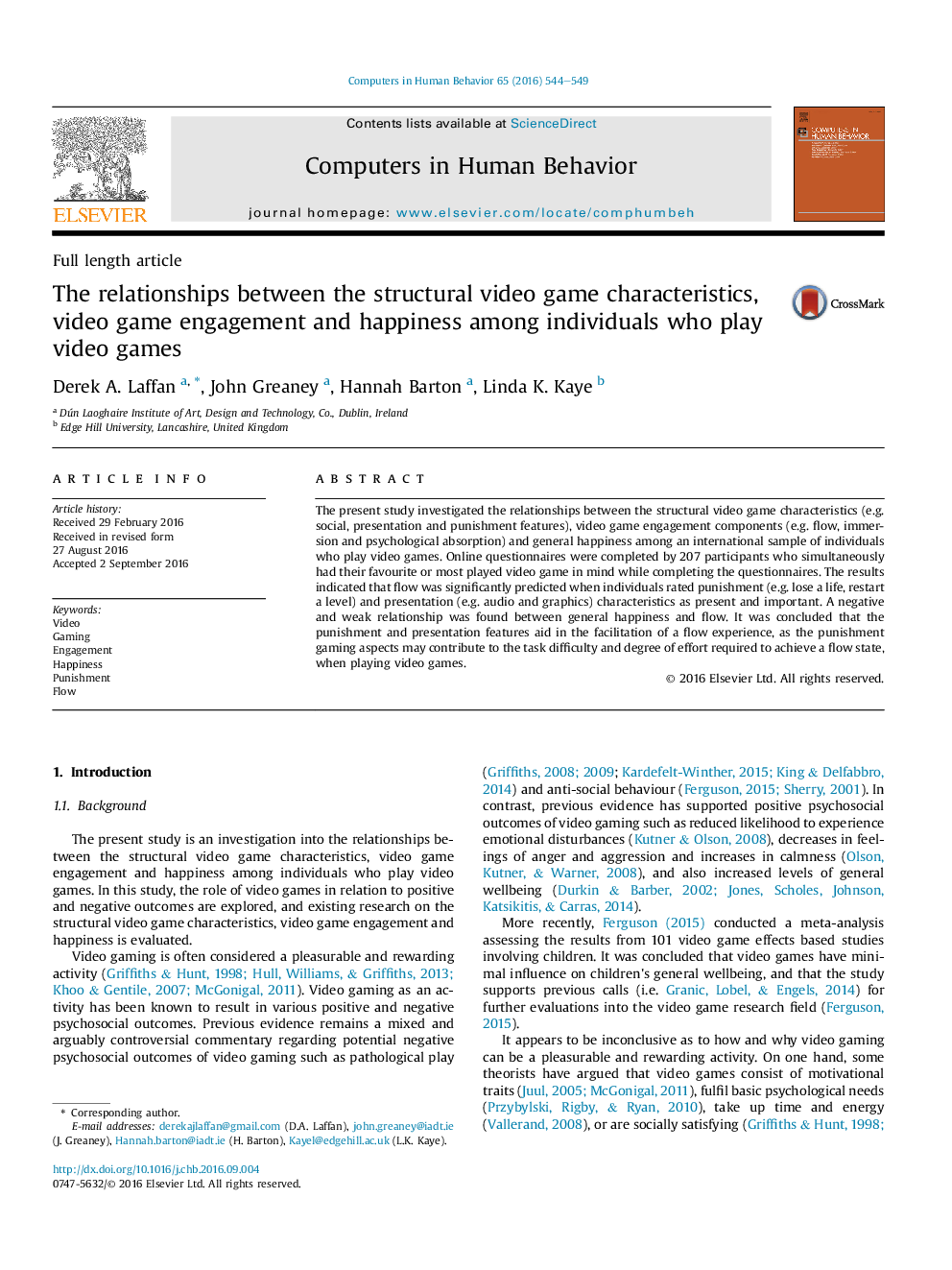 The relationships between the structural video game characteristics, video game engagement and happiness among individuals who play video games