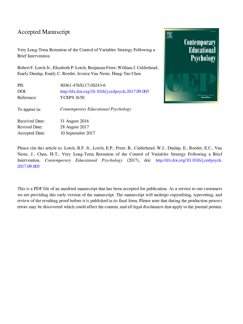 Very long-term retention of the control of variables strategy following a brief intervention