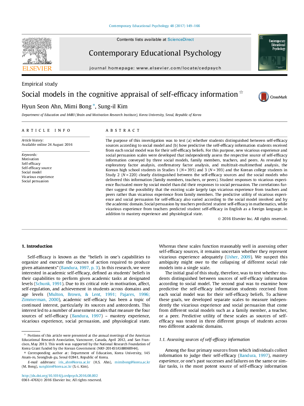 Social models in the cognitive appraisal of self-efficacy information