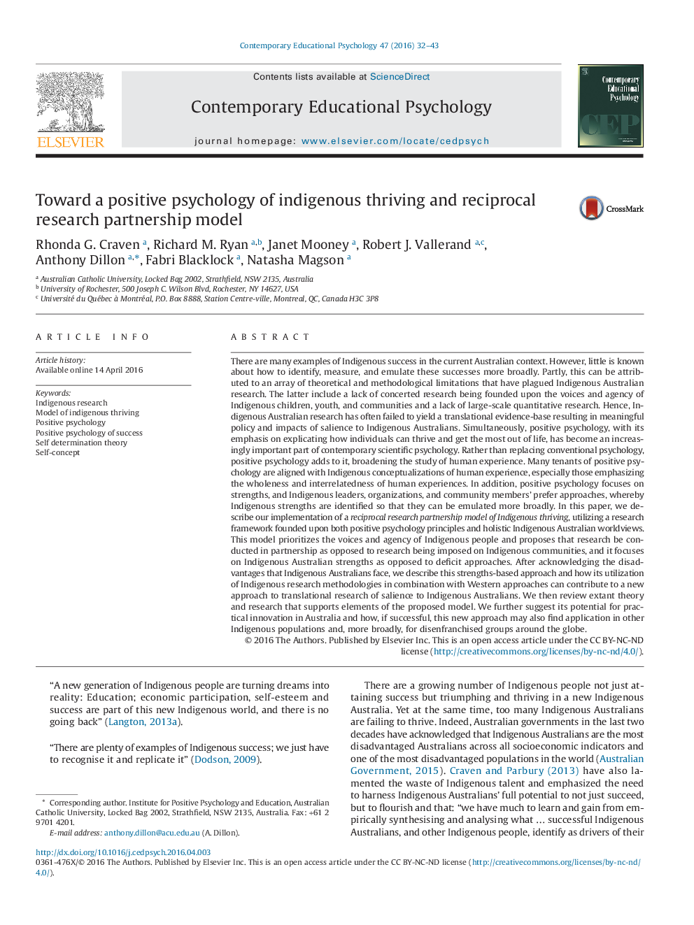 Toward a positive psychology of indigenous thriving and reciprocal research partnership model