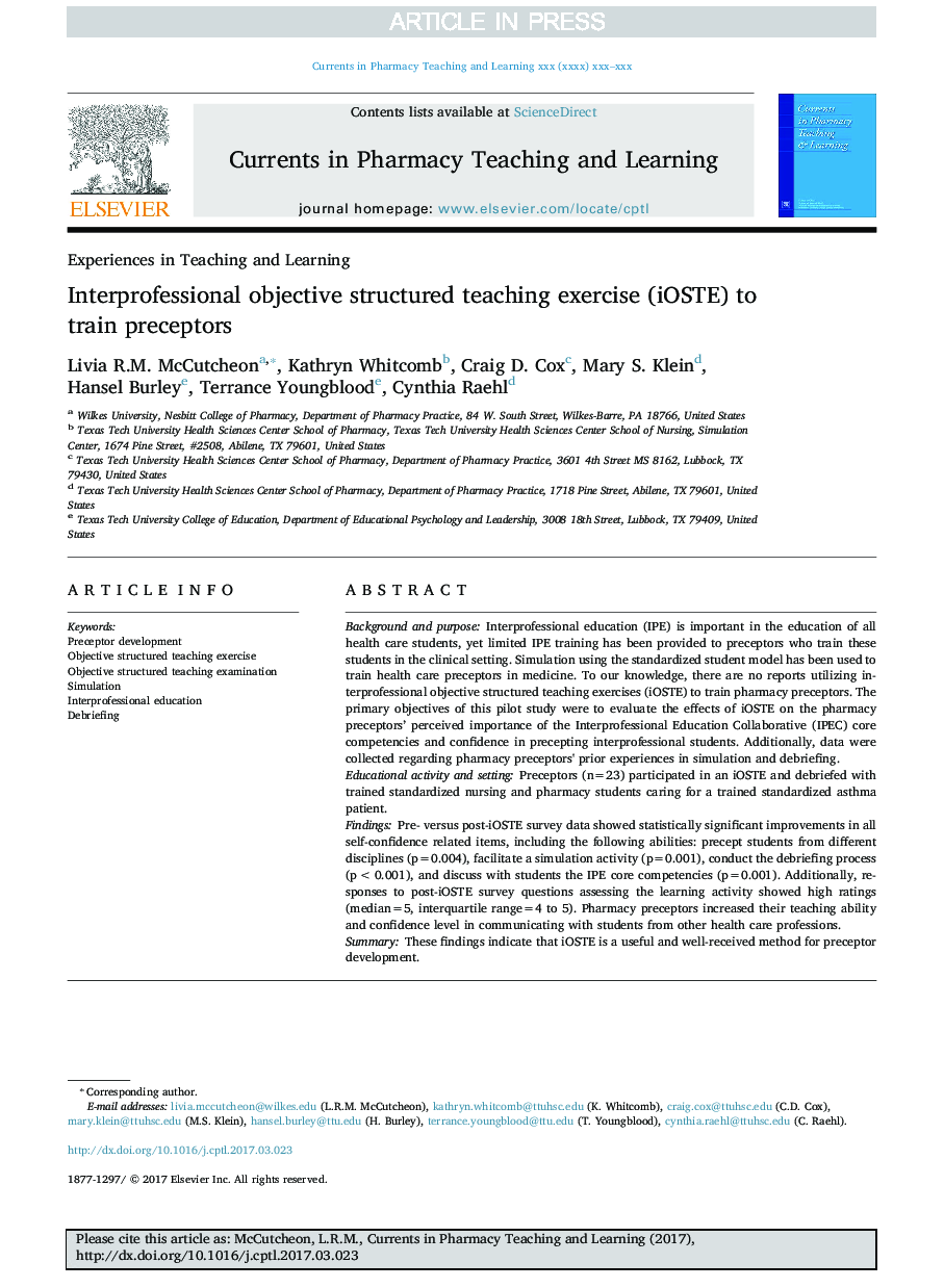 Interprofessional objective structured teaching exercise (iOSTE) to train preceptors