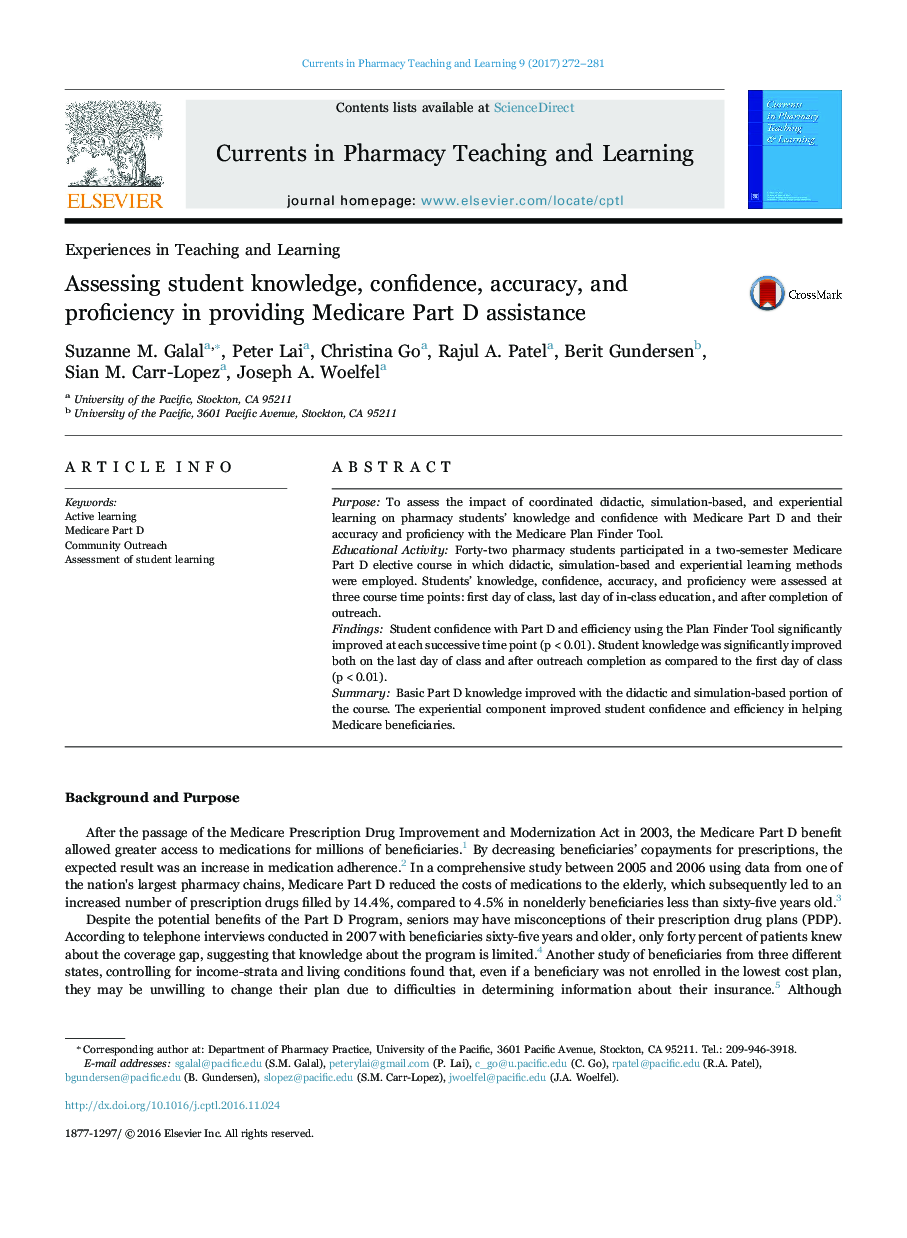 Assessing student knowledge, confidence, accuracy, and proficiency in providing Medicare Part D assistance