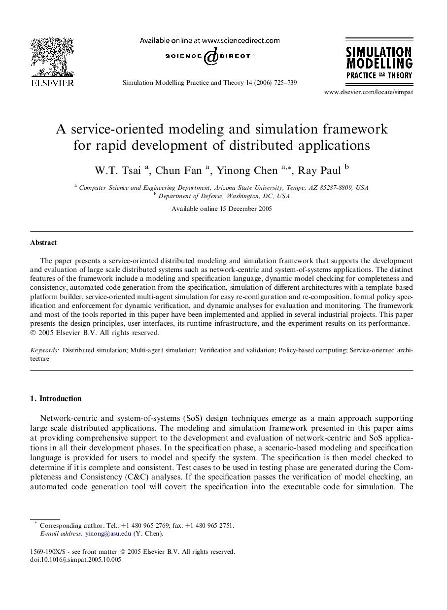 A service-oriented modeling and simulation framework for rapid development of distributed applications