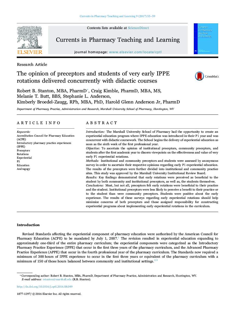 The opinion of preceptors and students of very early IPPE rotations delivered concurrently with didactic courses