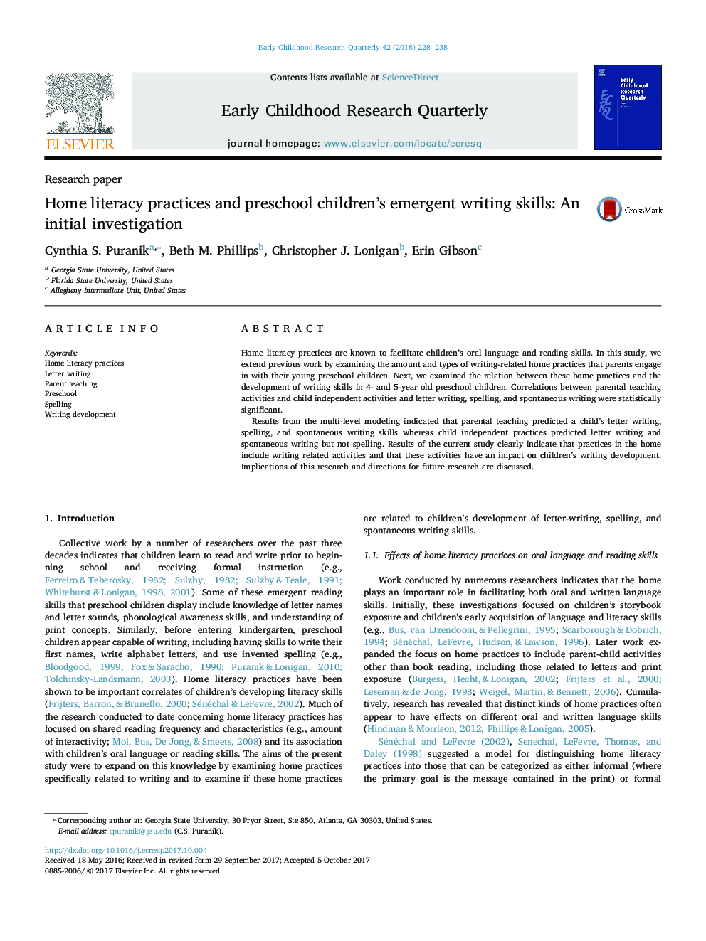 Home literacy practices and preschool children's emergent writing skills: An initial investigation