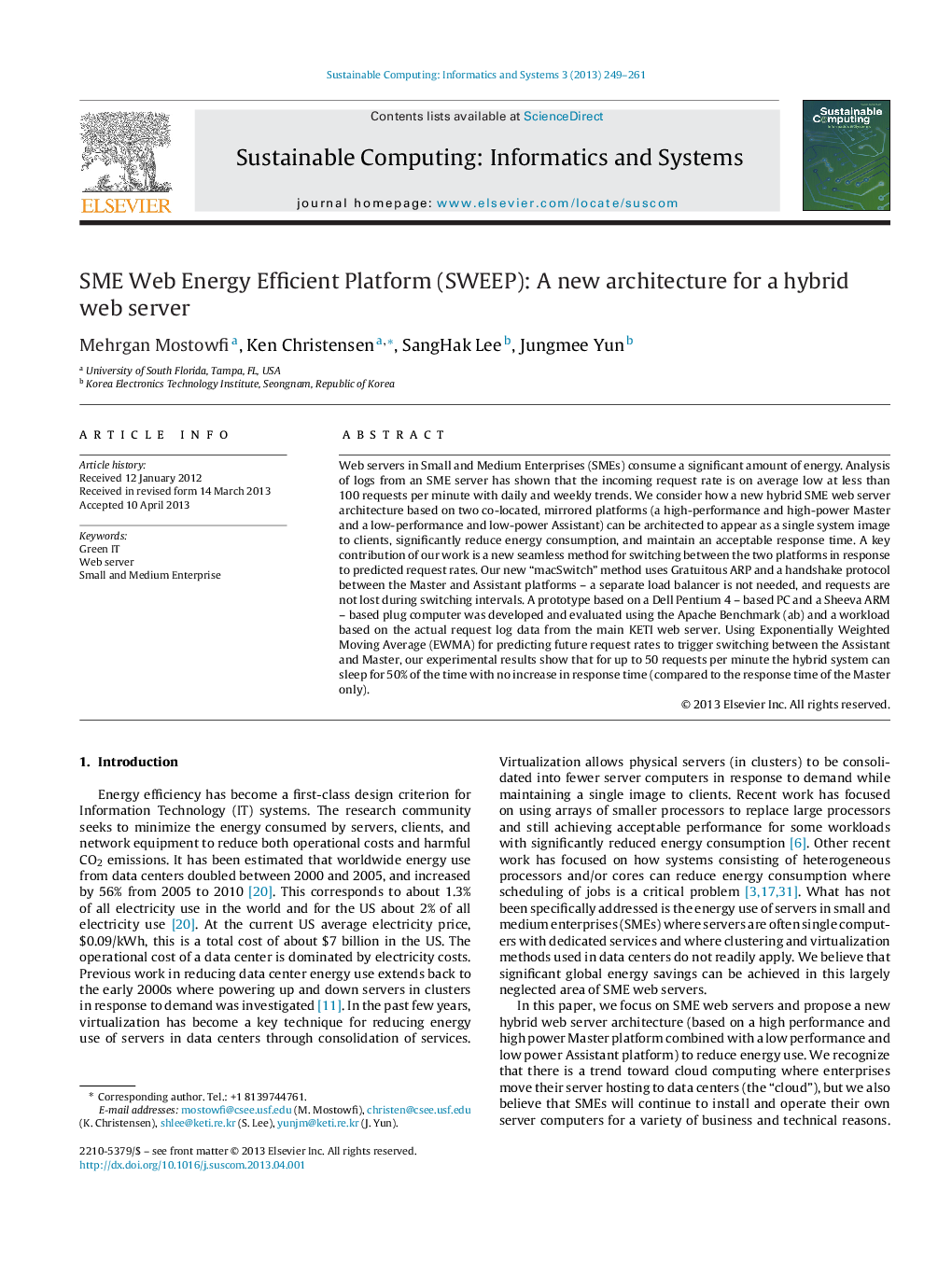 SME Web Energy Efficient Platform (SWEEP): A new architecture for a hybrid web server