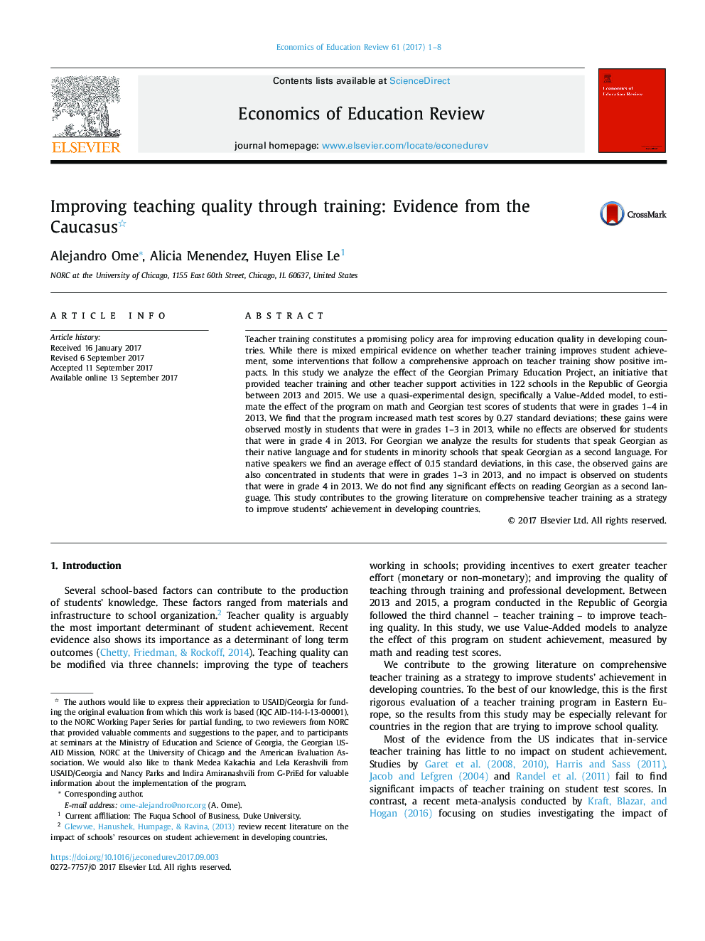 Improving teaching quality through training: Evidence from the Caucasus