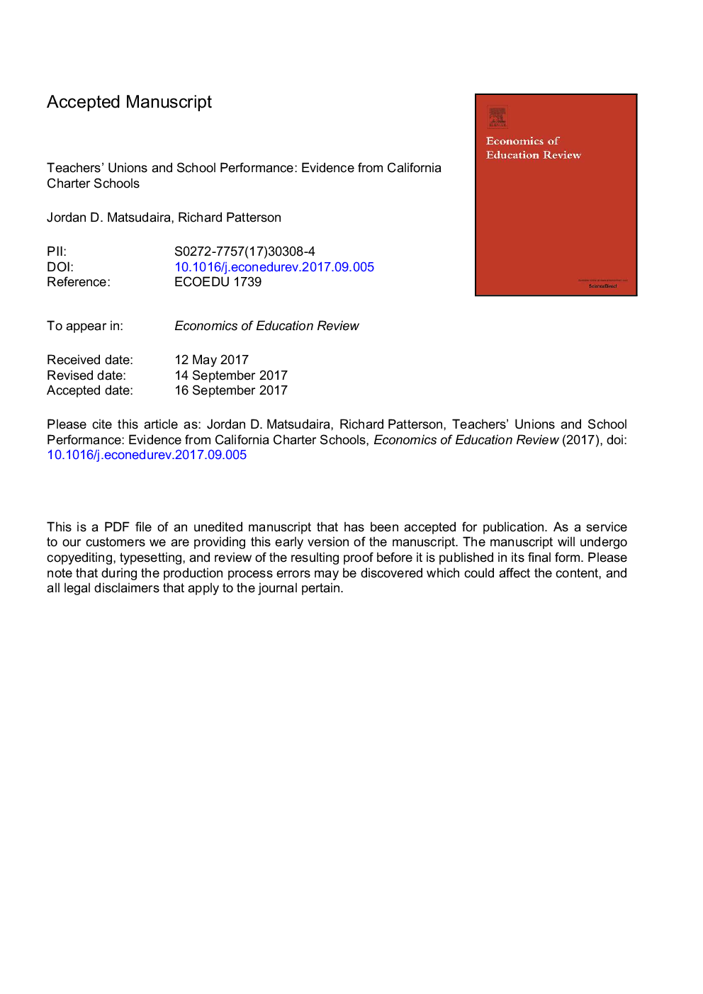 Teachers' unions and school performance: Evidence from California charter schools