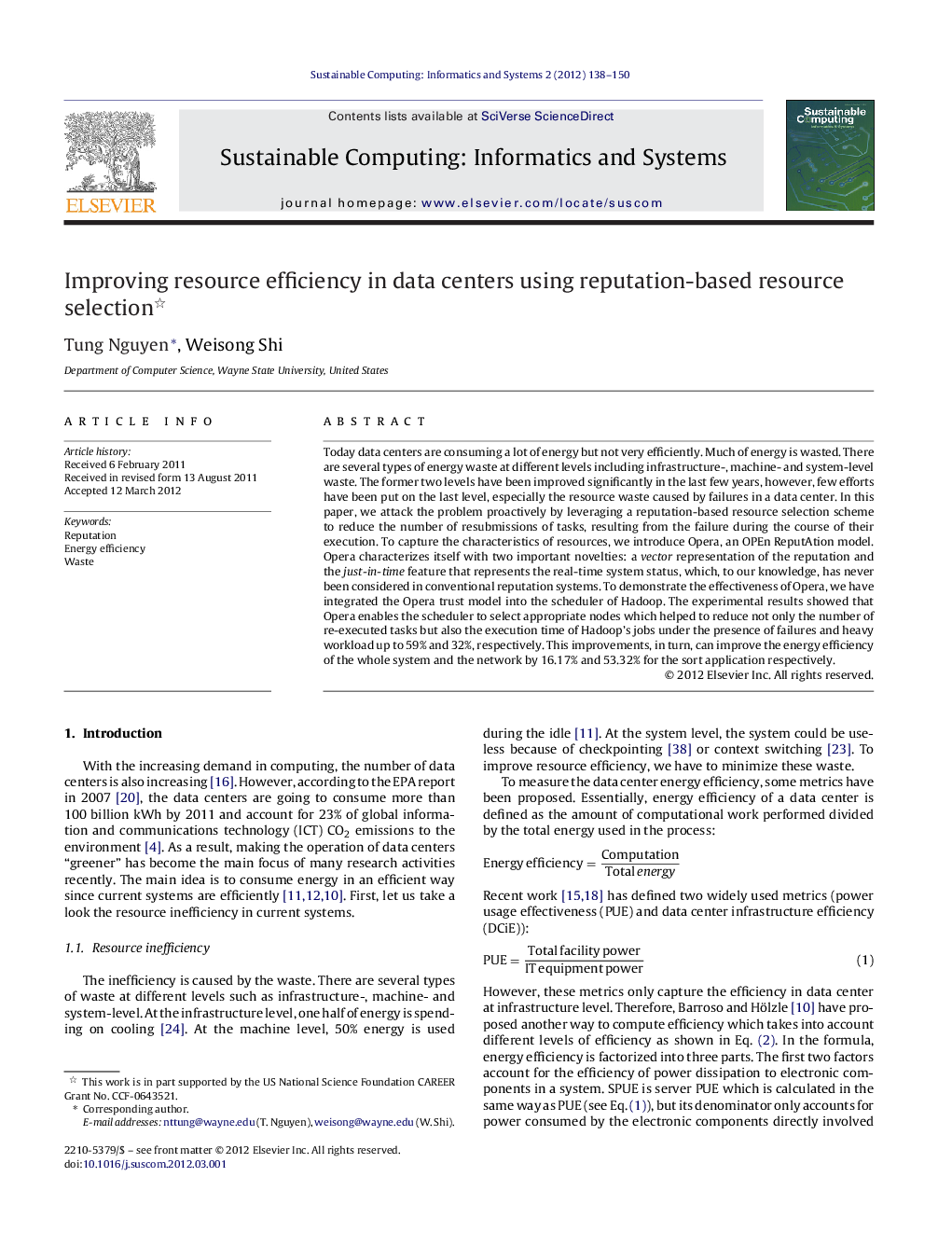 Improving resource efficiency in data centers using reputation-based resource selection 