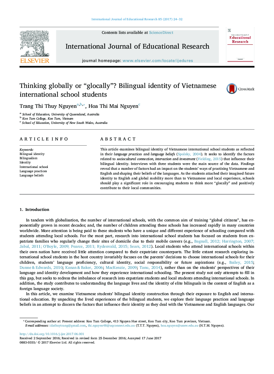 Thinking globally or “glocally”? Bilingual identity of Vietnamese international school students