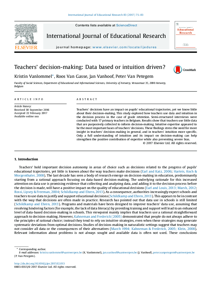 Teachers' decision-making: Data based or intuition driven?