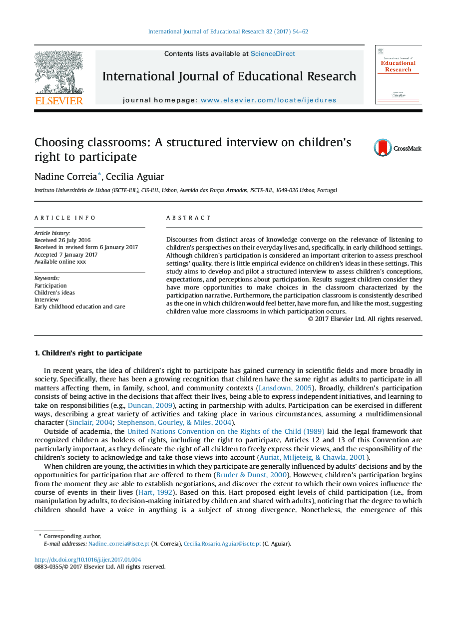 Choosing classrooms: A structured interview on children's right to participate